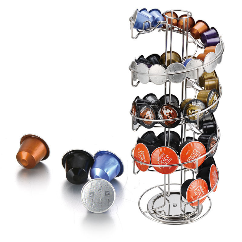 Nespresso Coffee Capsule Rack Holder Carousel - Holds 35-50 Capsules OriginalLine. Elegant and Modern Chrome Finish
