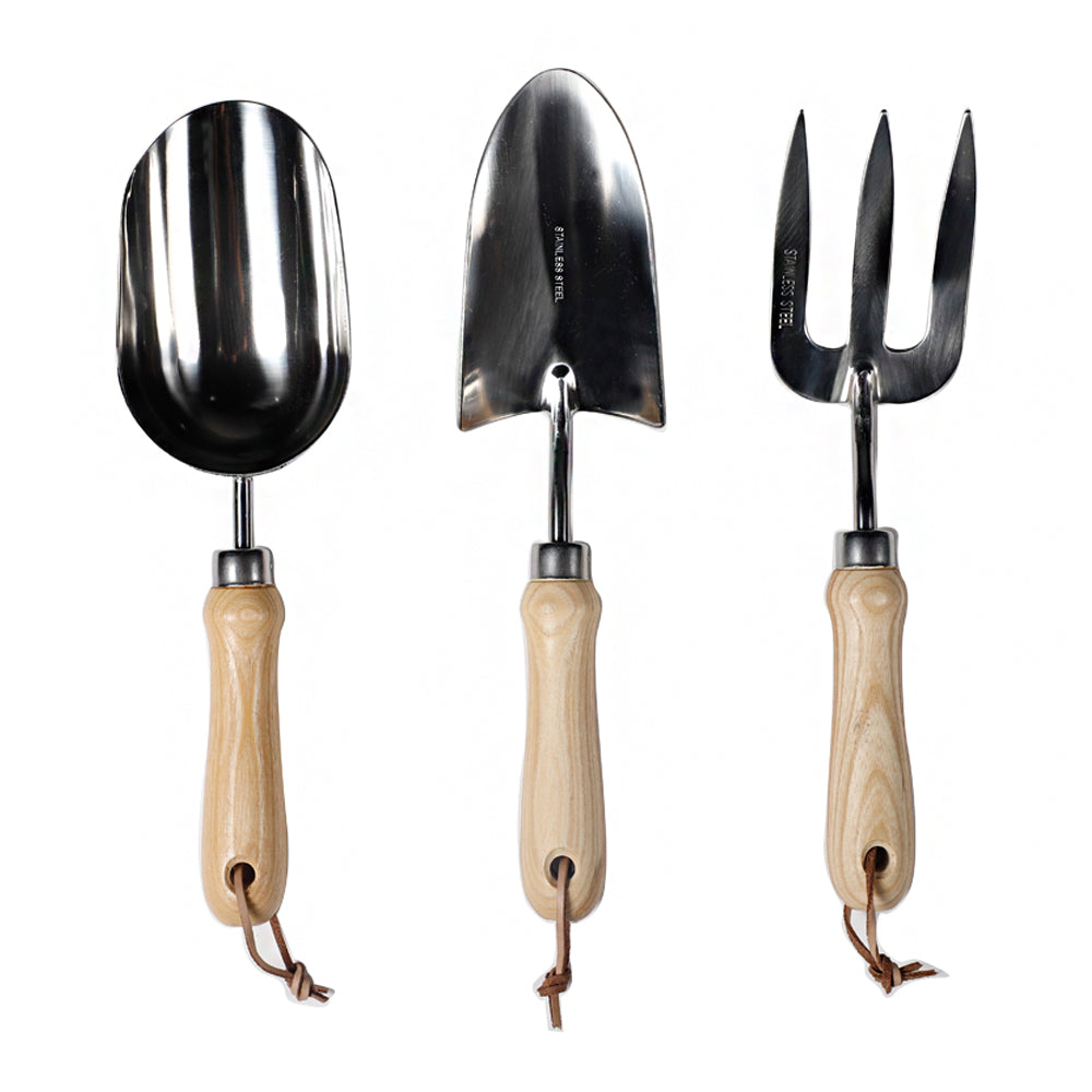 large garden tool set Mitsoku 3 Piece Garden Tool Set Extra Large Stainless Steel with Timbe