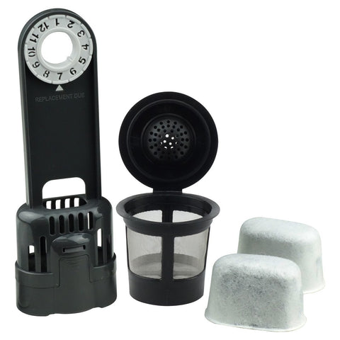 1 keurig single k cup solo reusable coffee filter pod 1 water filter holder and 2 charcoal water filters