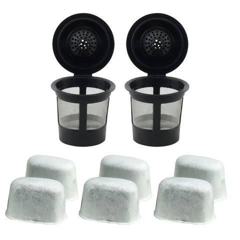 2 keurig reusable single k cup solo coffee filter pods and 6 charcoal water filter cartridges