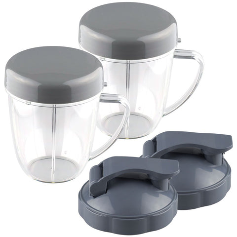 2 pack nutribullet 18 oz handled short cup with re sealable lid and flip to go lid