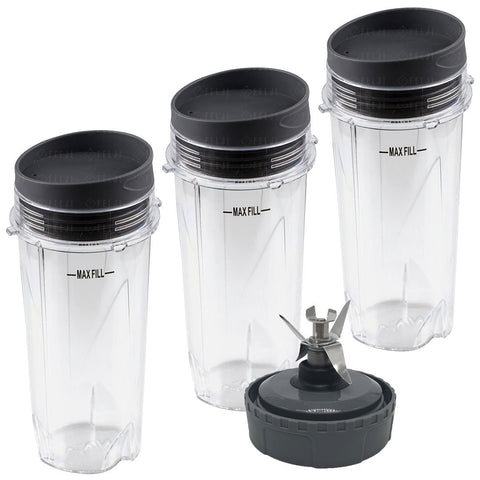 3 nutri ninja 16oz cups with lids and 1 extractor blade model 303kku 305kku 307kku for bl660 bl663 bl663co bl665q bl740 bl780 bl810 bl820 bl830