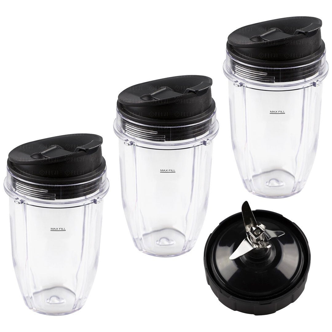 3 nutri ninja 18 oz cups with sip seal lids and 1 extractor blade replacement combo 427kku450 408kku641 409kku641