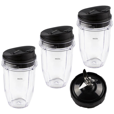 3 nutri ninja 18 oz cups with sip seal lids and 1 extractor blade replacement combo 427kku450 408kku641 409kku641