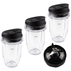 3 nutri ninja 18 oz cups with sip seal lids and 1 extractor blade replacement combo 427kku450 408kku641 409kku641