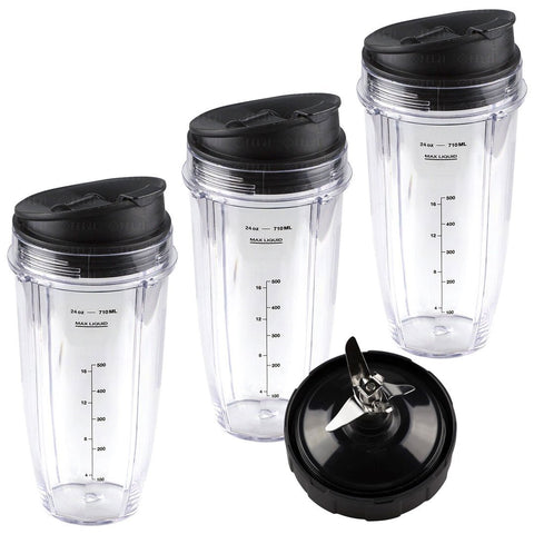 3 nutri ninja 24 oz cups with sip seal lids and 1 extractor blade replacement combo 483kku486 408kku641 409kku641