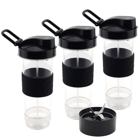 3 pack 20 oz cups with to go lids and cross blade replacement set for magic bullet blenders mb1001