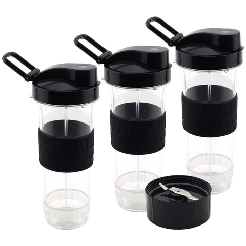 3 pack 20 oz cups with to go lids and flat blade replacement set for magic bullet blenders mb1001