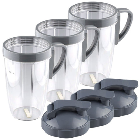 3 pack nutribullet 24 oz tall cup with handled lip ring and flip to go lids