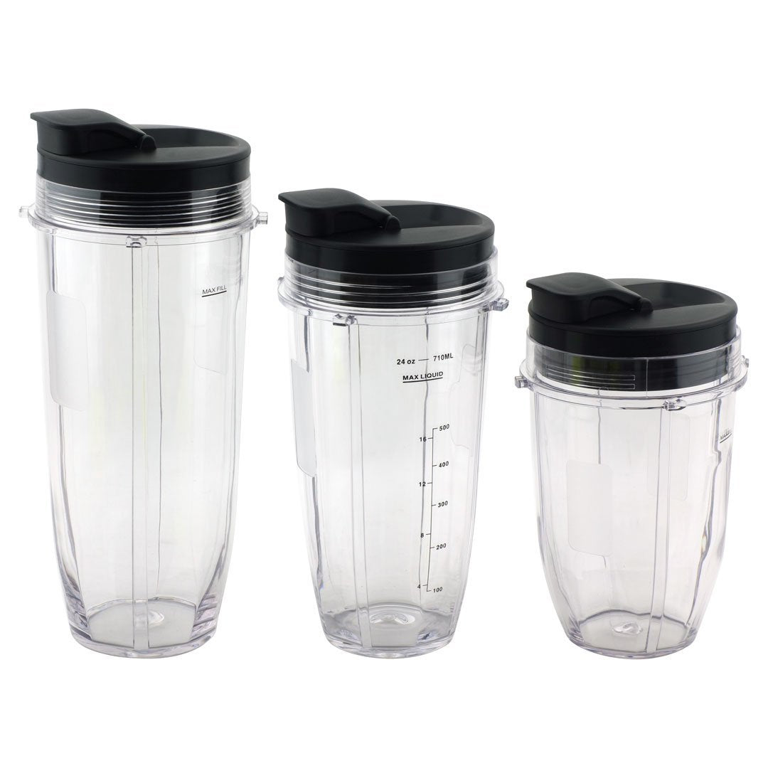 Set of 3 Ninja Blender Cups with Sip & Seal Lids - 32oz / 24 oz / 18 oz