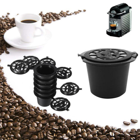 6PCS Reusable Nespresso Coffee Capsules Cup With Spoon Brush Black Refillable Coffee Capsule Refilling Filter Coffeeware Gift